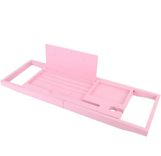 Bathtub Caddy Tray, Extendable Bath Organiser with Book Rest, Pink Bath Shelf