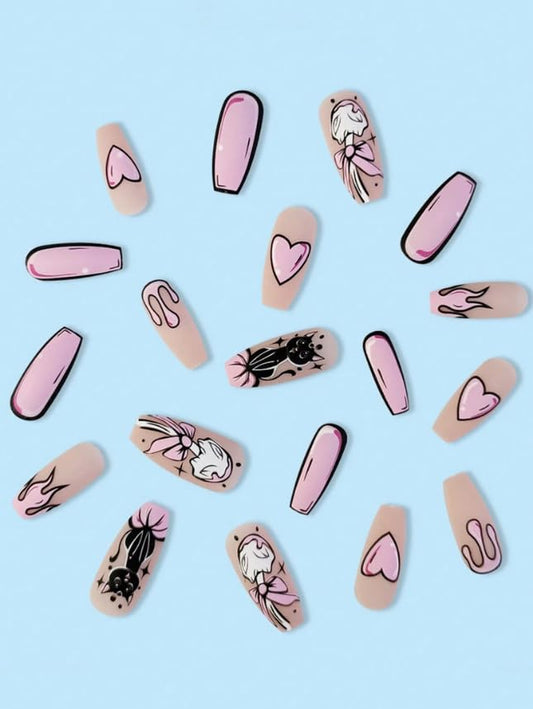 24-Piece Press On Nails, Lots of Patterns, Shapes and Colours, with Nail File and Tape - Reusable - Luxury