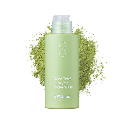 [BY WISHTREND] Green Tea & Enzyme Powder Wash 3.88 Ounce (Pack of 1) Green tea pore cleanser, Gentle exfoliator, Hydrating daily facial cleanser, Face wash for blackheads, Travel friendly, Fragrance and colorant free