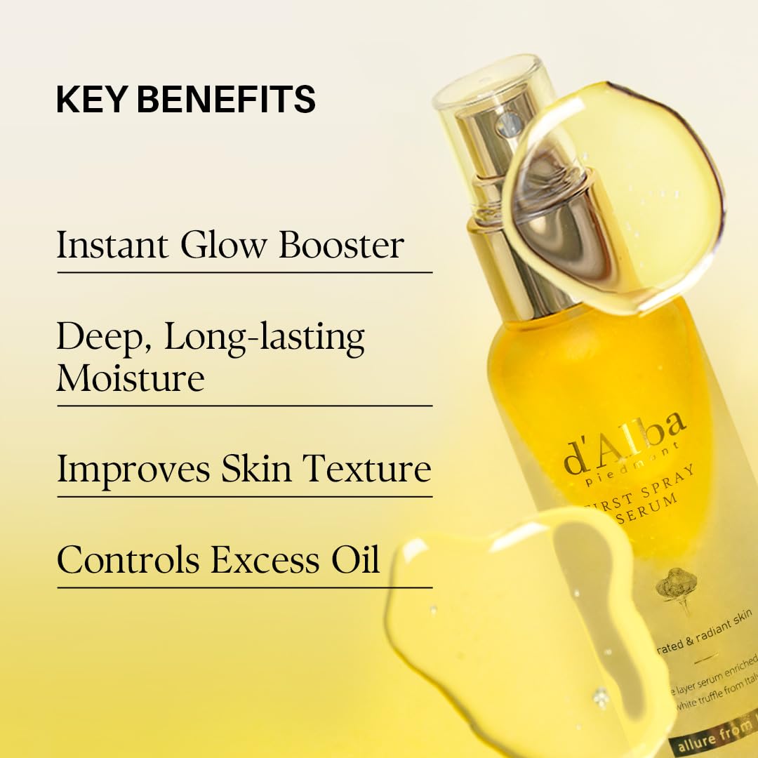 d'Alba Italian White Truffle First Spray Serum, Vegan Skin Care, Hydrating Face Moisturizer, Glow Serum for Radiant Skin, Non Comedogenic, All In One Mist, Korean skincare