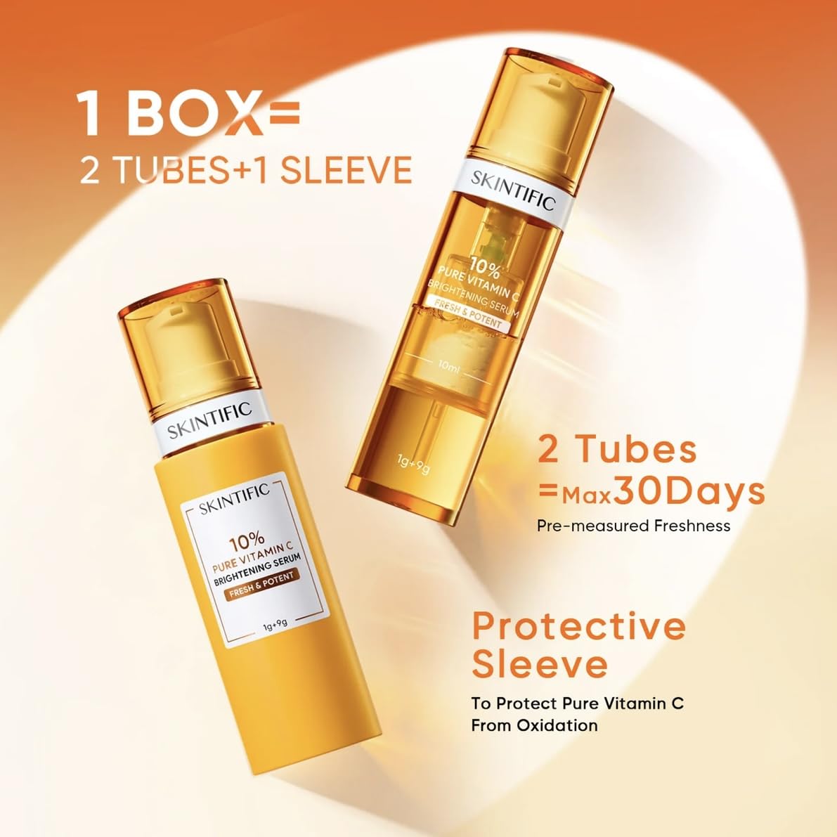 Skintific 10% Pure Vitamin C Brightening Serum, 2 Tubes with Protective Sleeve, 30 Days Fresh