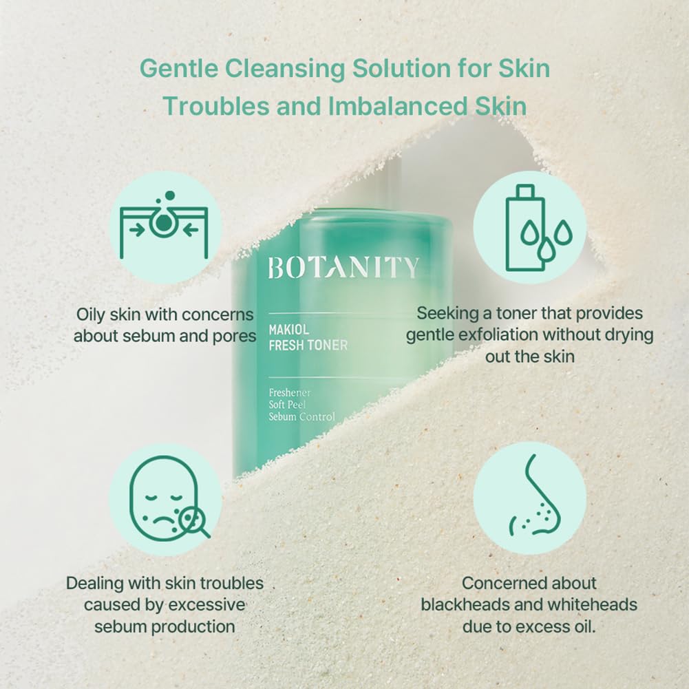 BOTANITY Makiol Toner | PHA | Cica Toner | Hydrating & Refreshing for Oily Skin | Sebum Control | Pore Refining | Acne Prone Sensitive Skin, Oily Skin | Cruelty-Free | 10fl oz