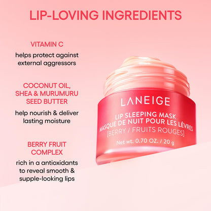 LANEIGE Lip Sleeping Mask Berry: Nourishing Overnight Lip Treatment with Vitamin C, Shea & Murumuru Butter for Hydrating Dry, Flaky Lips