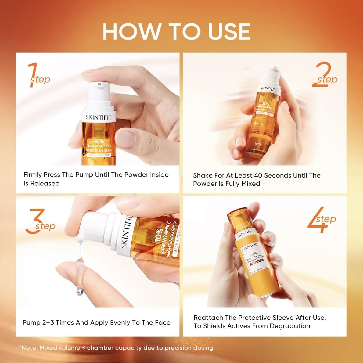 Skintific 10% Pure Vitamin C Brightening Serum, 2 Tubes with Protective Sleeve, 30 Days Fresh
