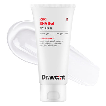 DR.WANT Red BHA Gel, Daily Exfoliating Gel with AHA, PHA, LHA for Gentle Peeling, Soothing Recovery, Pore Care, Hydration, Tea Tree, Cica for Blemish-prone skin. Korean Skincare, 100g, 3.52 oz.