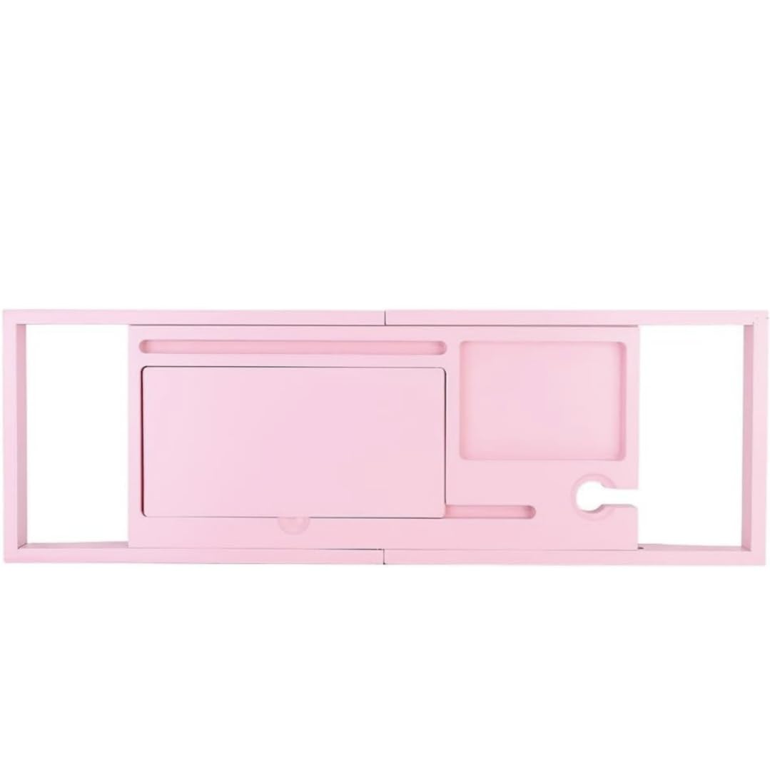 Bathtub Caddy Tray, Extendable Bath Organiser with Book Rest, Pink Bath Shelf