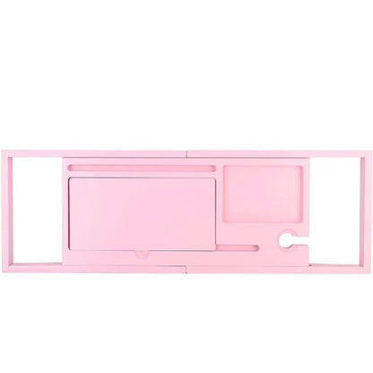 Bathtub Caddy Tray, Extendable Bath Organiser with Book Rest, Pink Bath Shelf