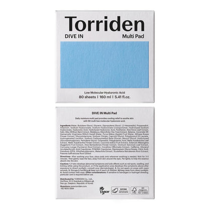 Torriden DIVE IN Multi Pad (80 pads) | Serum infused Facial Pads for Cooling, Soothing, Hydrating Spot Masking | Hyaluronic Acid, Panthenol, Allantoin