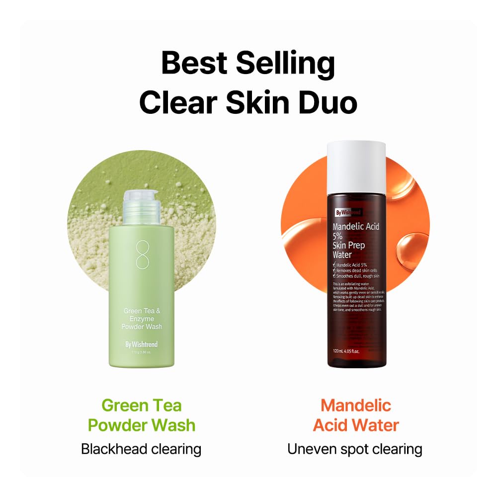 [BY WISHTREND] Green Tea & Enzyme Powder Wash 3.88 Ounce (Pack of 1) Green tea pore cleanser, Gentle exfoliator, Hydrating daily facial cleanser, Face wash for blackheads, Travel friendly, Fragrance and colorant free