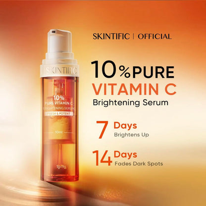 Skintific 10% Pure Vitamin C Brightening Serum, 2 Tubes with Protective Sleeve, 30 Days Fresh