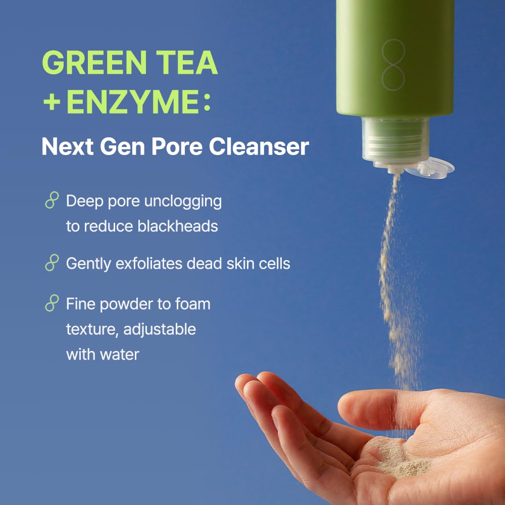 [BY WISHTREND] Green Tea & Enzyme Powder Wash 3.88 Ounce (Pack of 1) Green tea pore cleanser, Gentle exfoliator, Hydrating daily facial cleanser, Face wash for blackheads, Travel friendly, Fragrance and colorant free