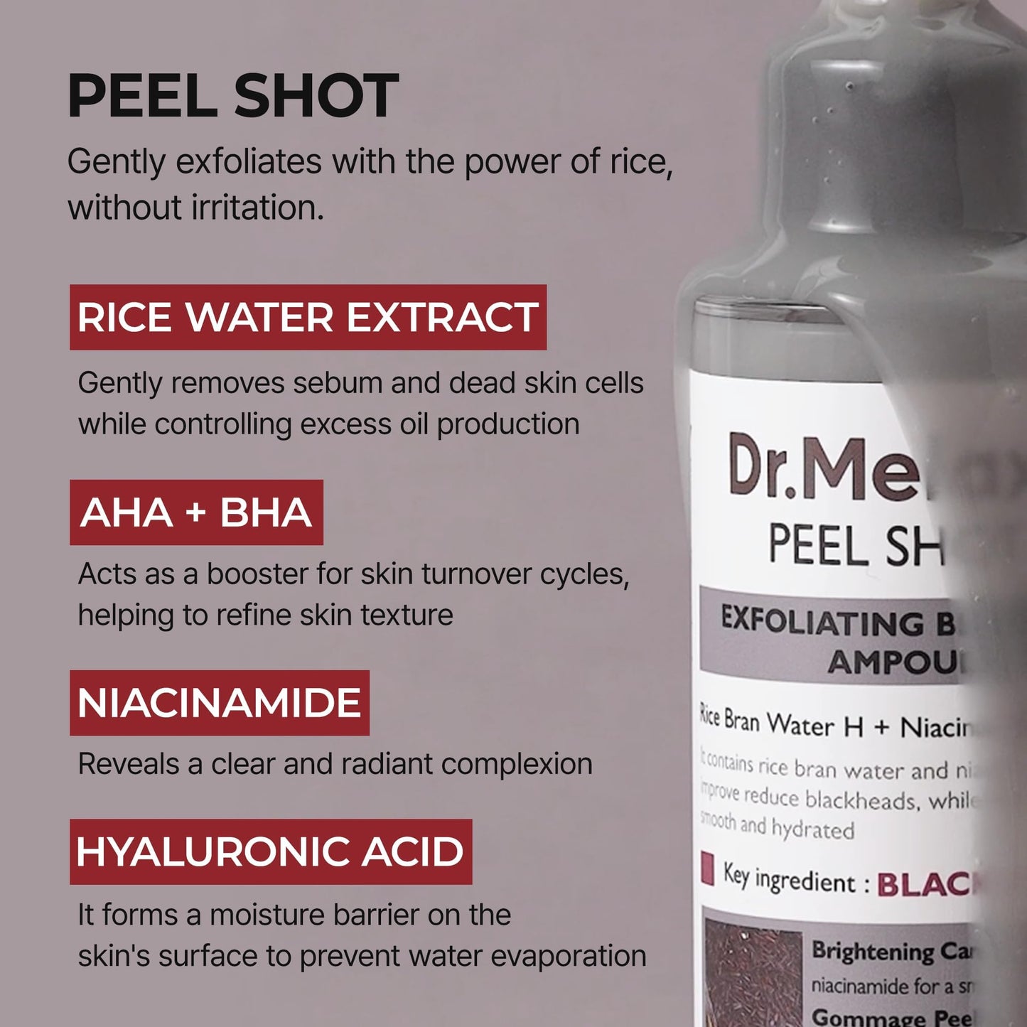 Dr.Melaxin Peel Shot Glow Rice Peeling Ampoule 80ml Daily Soft Exfoliating Face and Body Scrub Dead Skin Cells Remover for All Skin Types korean skin care