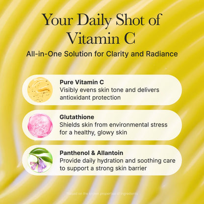 Arencia Vitamin C Booster Shot Serum with Glutathione, Niacinamide and Vitamin E for Dark Spot Care, Fine Lines & Wrinkles, Glass Skin, Korean Skincare 30ml/1.01 fl.oz