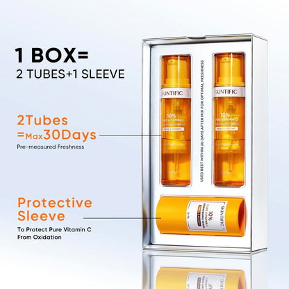 Skintific 10% Pure Vitamin C Brightening Serum, 2 Tubes with Protective Sleeve, 30 Days Fresh