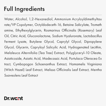 DR.WANT Red BHA Gel, Daily Exfoliating Gel with AHA, PHA, LHA for Gentle Peeling, Soothing Recovery, Pore Care, Hydration, Tea Tree, Cica for Blemish-prone skin. Korean Skincare, 100g, 3.52 oz.