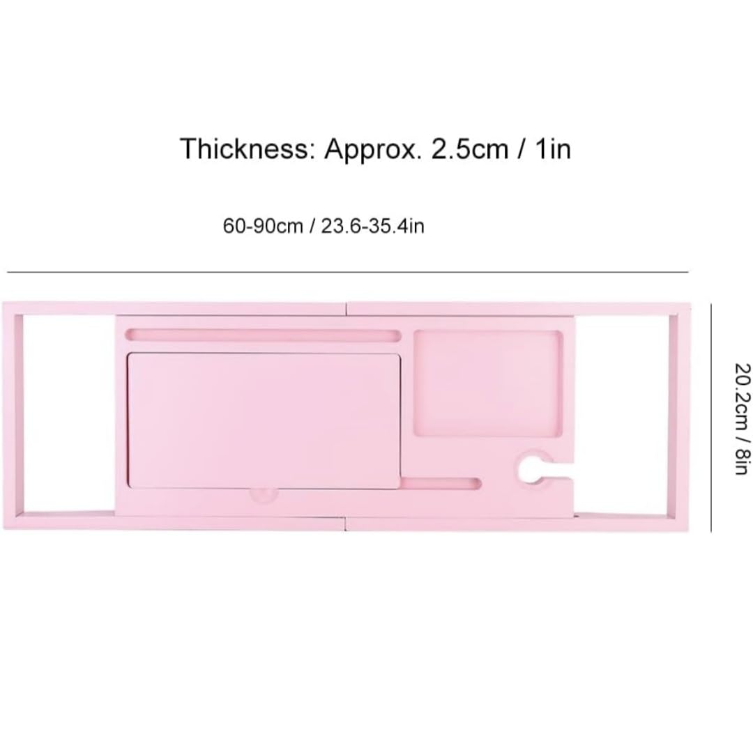 Bathtub Caddy Tray, Extendable Bath Organiser with Book Rest, Pink Bath Shelf