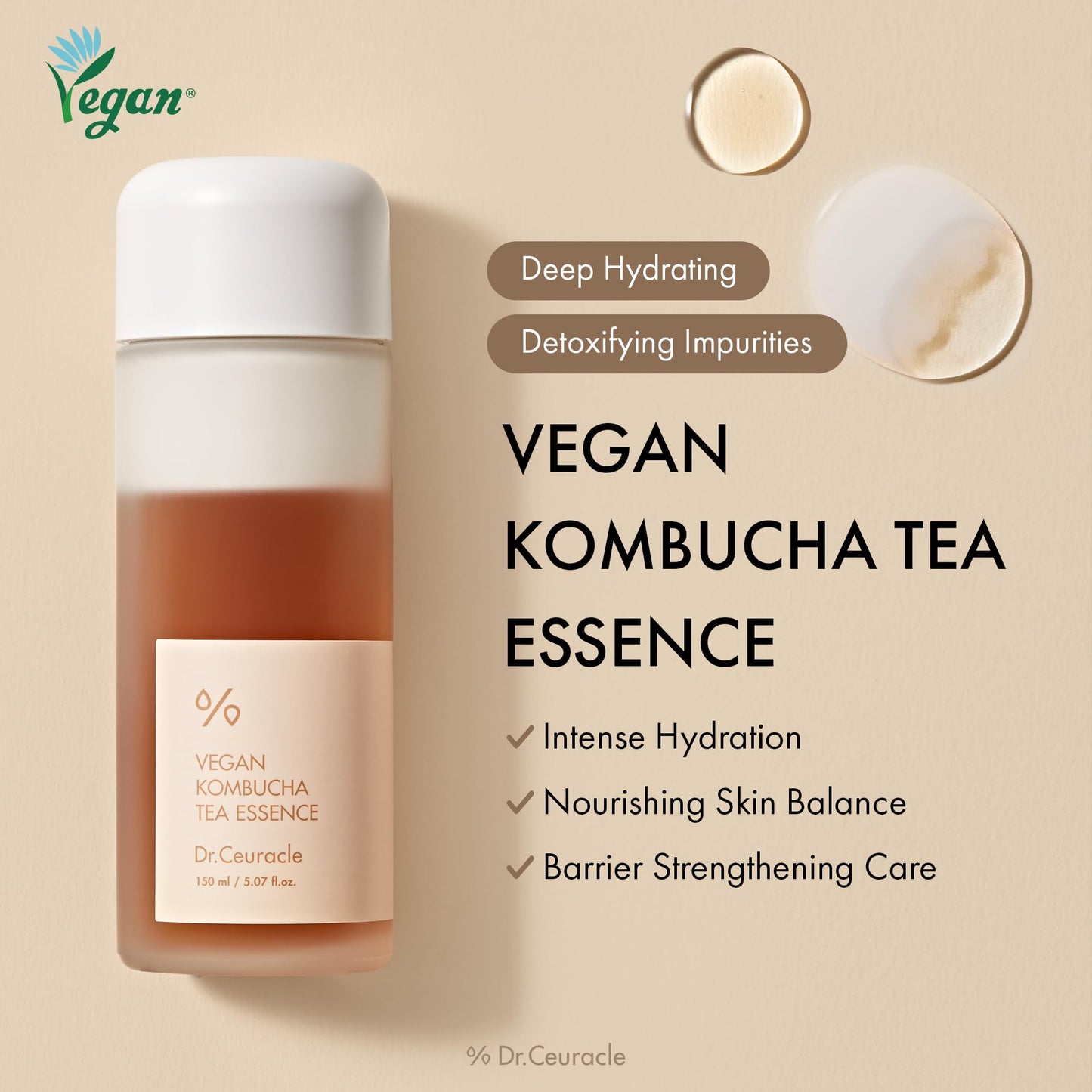 Dr.Ceuracle Vegan Kombucha Tea Gel Cream+Essence A hydrating vegan gel cream formulated with Kombucha Extract, a long-fermented black tea, leaving skin supple