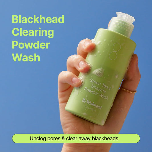 [BY WISHTREND] Green Tea & Enzyme Powder Wash 3.88 Ounce (Pack of 1) Green tea pore cleanser, Gentle exfoliator, Hydrating daily facial cleanser, Face wash for blackheads, Travel friendly, Fragrance and colorant free