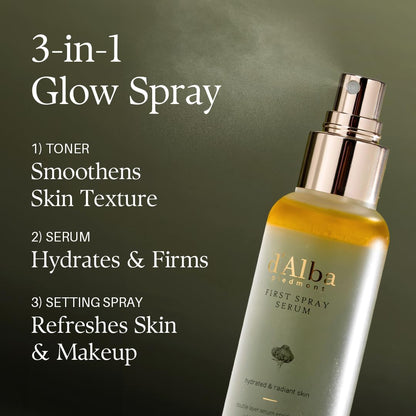 d'Alba Italian White Truffle First Spray Serum, Vegan Skin Care, Hydrating Face Moisturizer, Glow Serum for Radiant Skin, Non Comedogenic, All In One Mist, Korean skincare