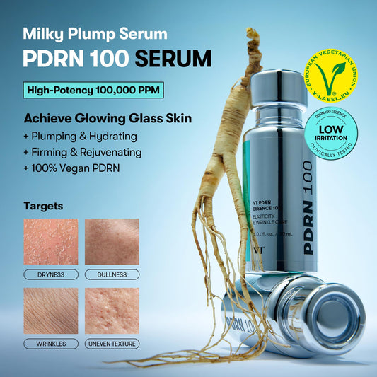 VT COSMETICS PDRN 100 Essence, Korean Gingseng Plant-derived PDRN Serum for Natural Glow, Soothing Moisturizer, Korean Vegan Skincare 1.01 fl. Oz./ 30ml