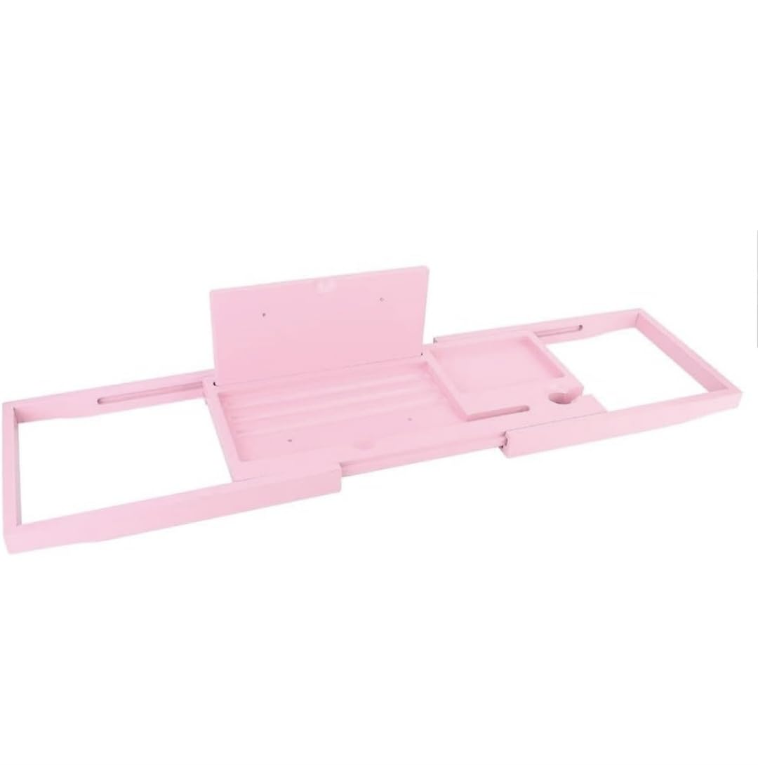 Bathtub Caddy Tray, Extendable Bath Organiser with Book Rest, Pink Bath Shelf