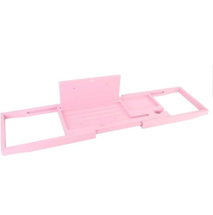 Bathtub Caddy Tray, Extendable Bath Organiser with Book Rest, Pink Bath Shelf