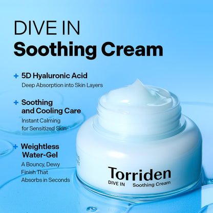 Torriden DIVE IN Hyaluronic Acid Soothing Cream | Revitalizing Facial Moisturizer for Sensitive and Dry Skin | Hyaluronic Acid, Panthenol, Allantoin