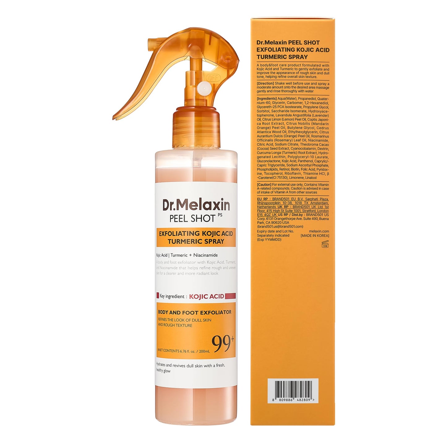 Dr.Melaxin Body Keratin Care Kojic Acid Turmeric Spray Gently Exfoliating Peeling Solution Korean Skincare All Skin Types 200ml