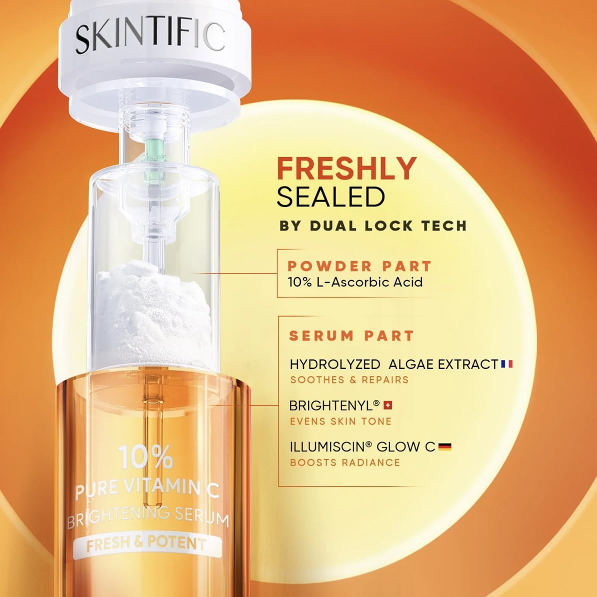 Skintific 10% Pure Vitamin C Brightening Serum, 2 Tubes with Protective Sleeve, 30 Days Fresh