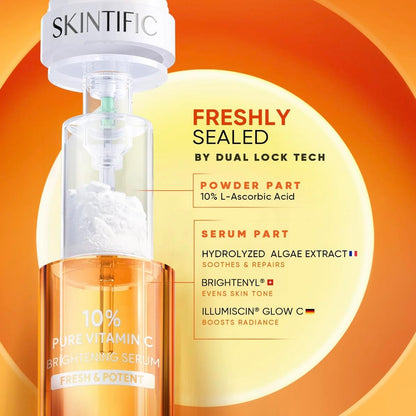 Skintific 10% Pure Vitamin C Brightening Serum, 2 Tubes with Protective Sleeve, 30 Days Fresh