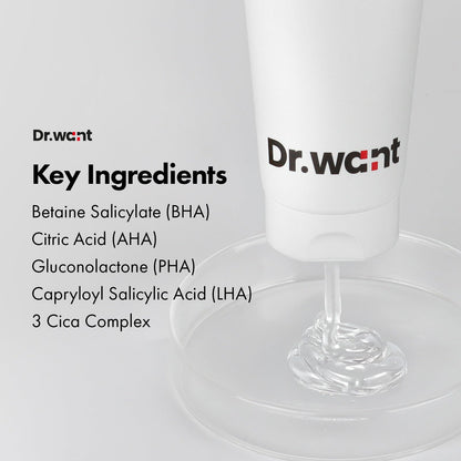 DR.WANT Red BHA Gel, Daily Exfoliating Gel with AHA, PHA, LHA for Gentle Peeling, Soothing Recovery, Pore Care, Hydration, Tea Tree, Cica for Blemish-prone skin. Korean Skincare, 100g, 3.52 oz.
